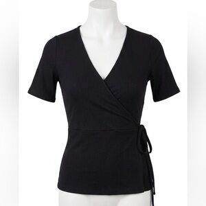 NWT BR Black Faux Wrap Top With Tie XS